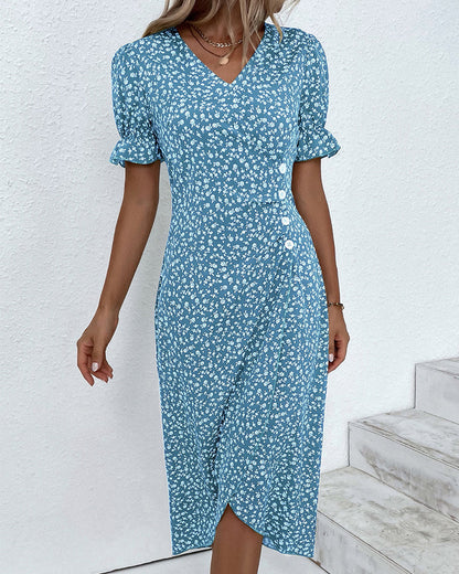 Martha | Women's V-Neck Button Front Midi Dress