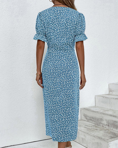 Martha | Women's V-Neck Button Front Midi Dress