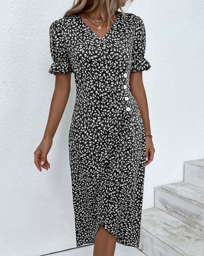 Martha | Women's V-Neck Button Front Midi Dress