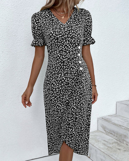 Martha | Women's V-Neck Button Front Midi Dress