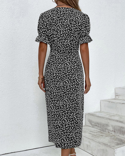 Martha | Women's V-Neck Button Front Midi Dress