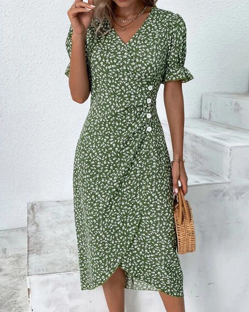 Martha | Women's V-Neck Button Front Midi Dress