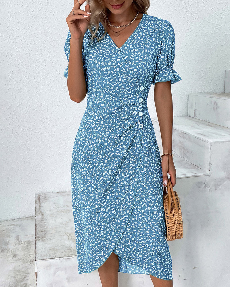 Martha | Women's V-Neck Button Front Midi Dress