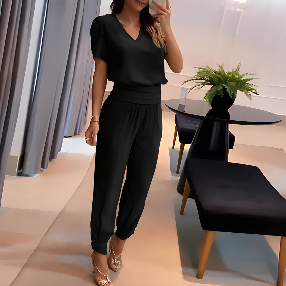 Martha | Women's V-Neck Relaxed Fit Two-Piece Set