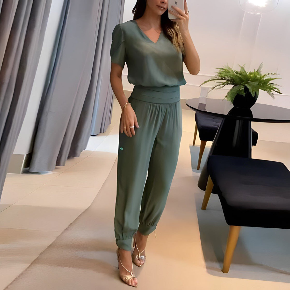 Martha | Women's V-Neck Relaxed Fit Two-Piece Set