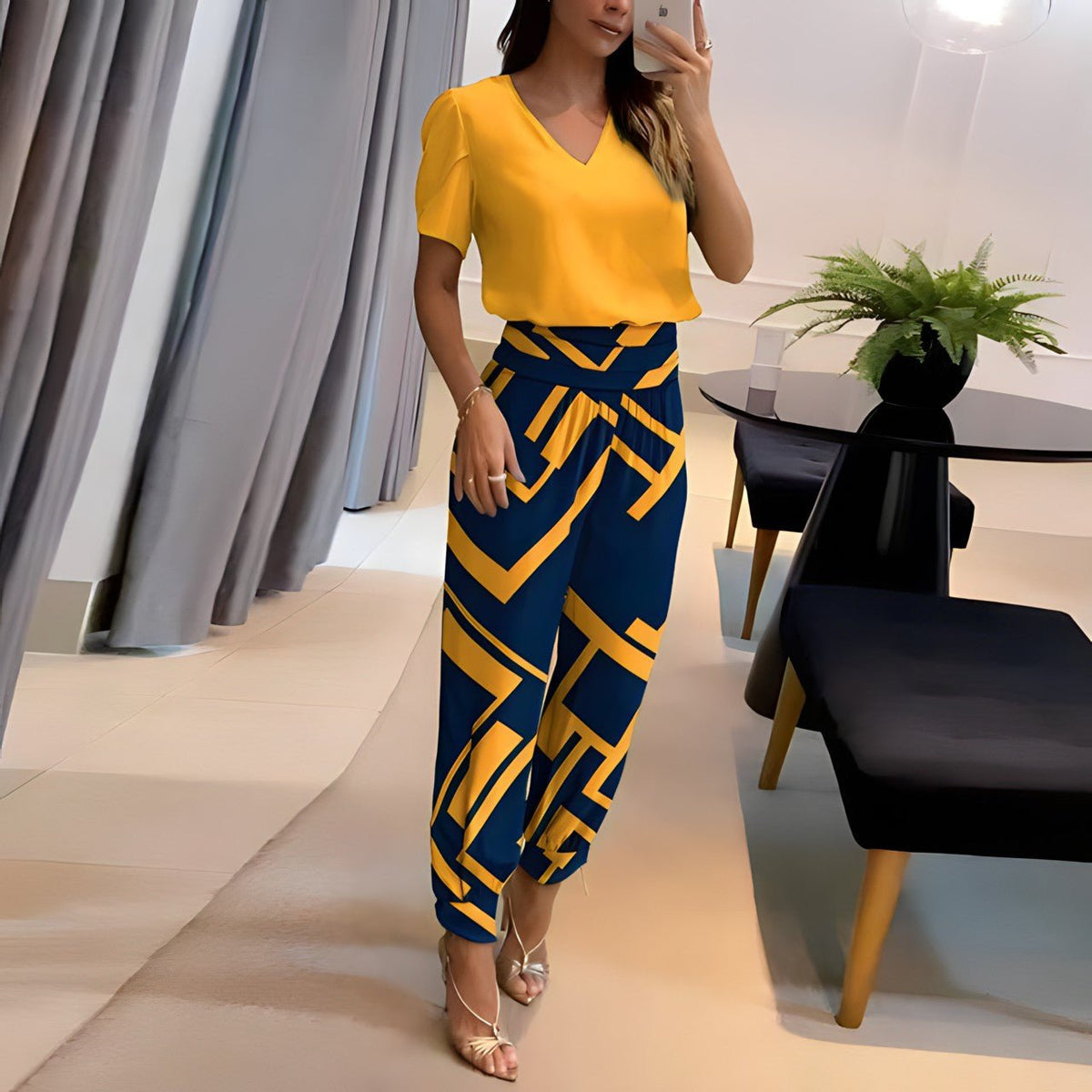 Martha | Women's V-Neck Relaxed Fit Two-Piece Set
