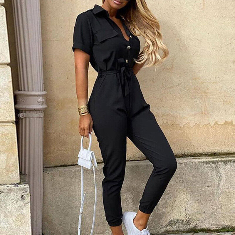 Mckenzie | Women's Belted Short Sleeve Jumpsuit