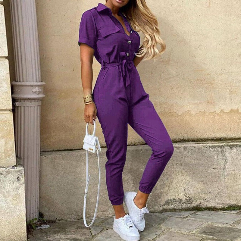 Mckenzie | Women's Belted Short Sleeve Jumpsuit