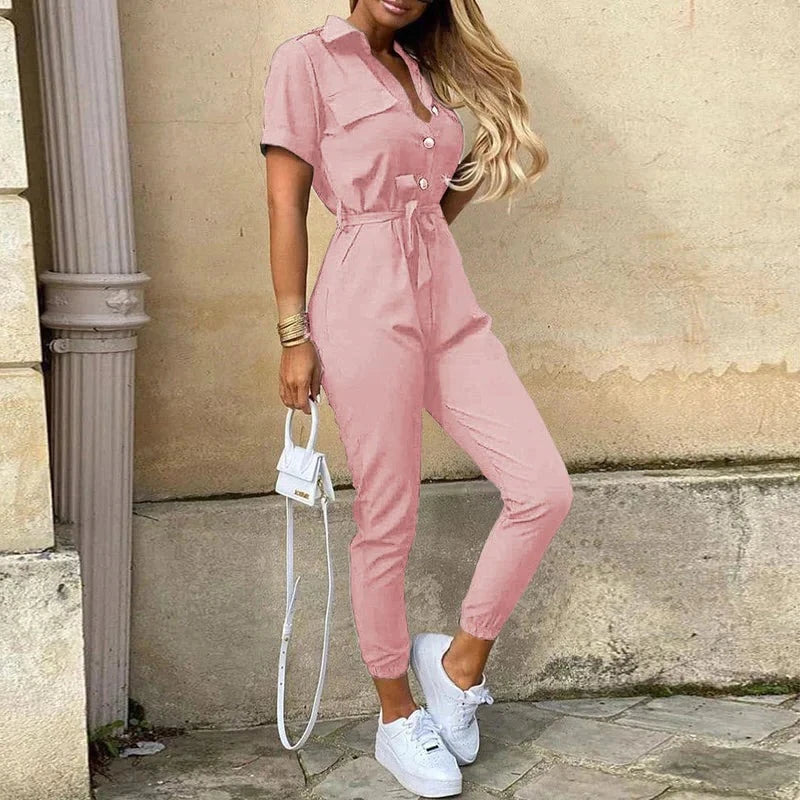Mckenzie | Women's Belted Short Sleeve Jumpsuit