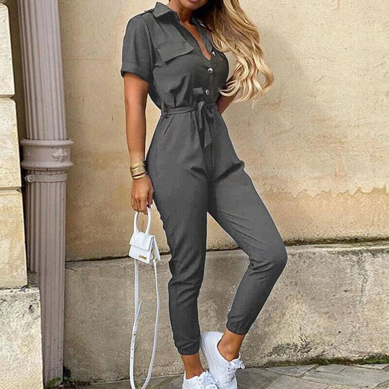 Mckenzie | Women's Belted Short Sleeve Jumpsuit