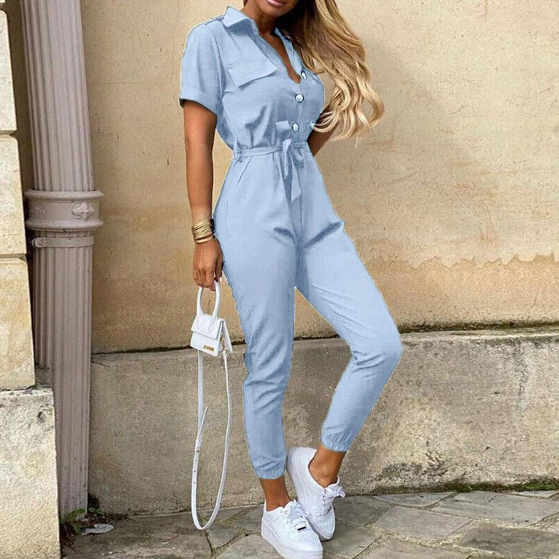 Mckenzie | Women's Belted Short Sleeve Jumpsuit