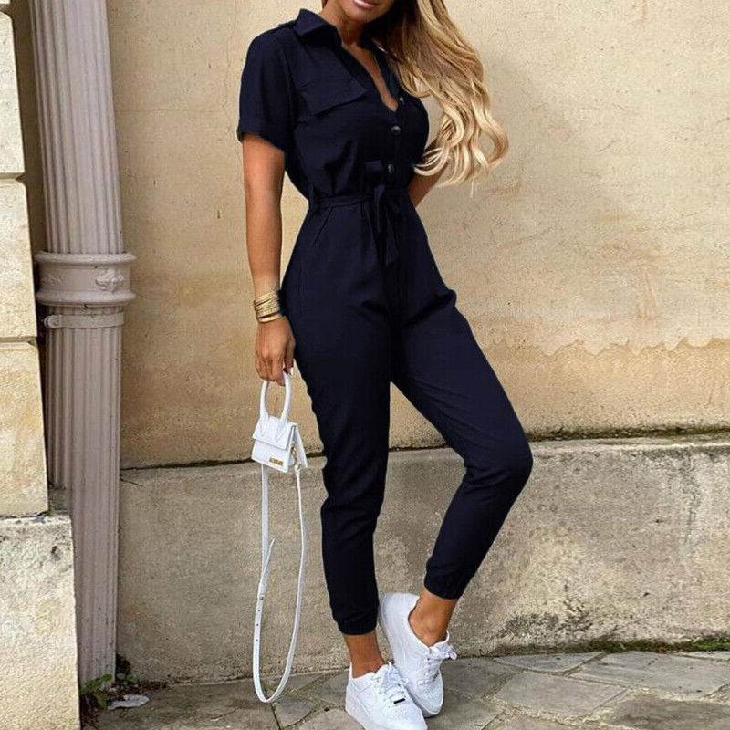 Mckenzie | Women's Belted Short Sleeve Jumpsuit