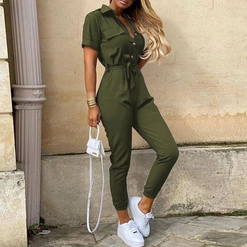 Mckenzie | Women's Belted Short Sleeve Jumpsuit