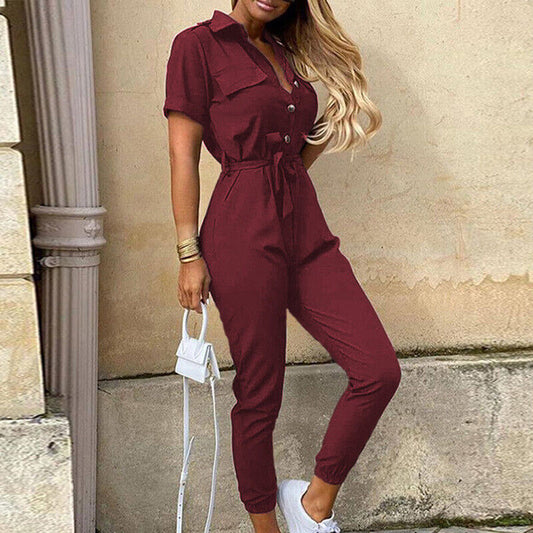 Mckenzie | Women's Belted Short Sleeve Jumpsuit
