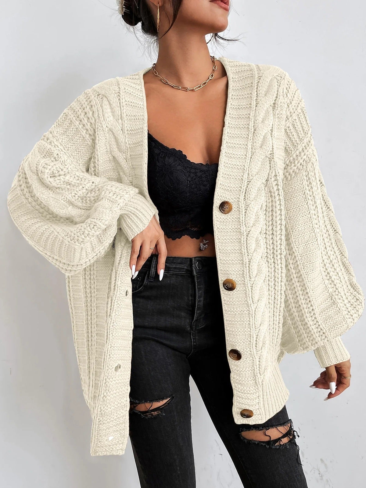 Megan | Women's Oversized Cable Knit Cardigan