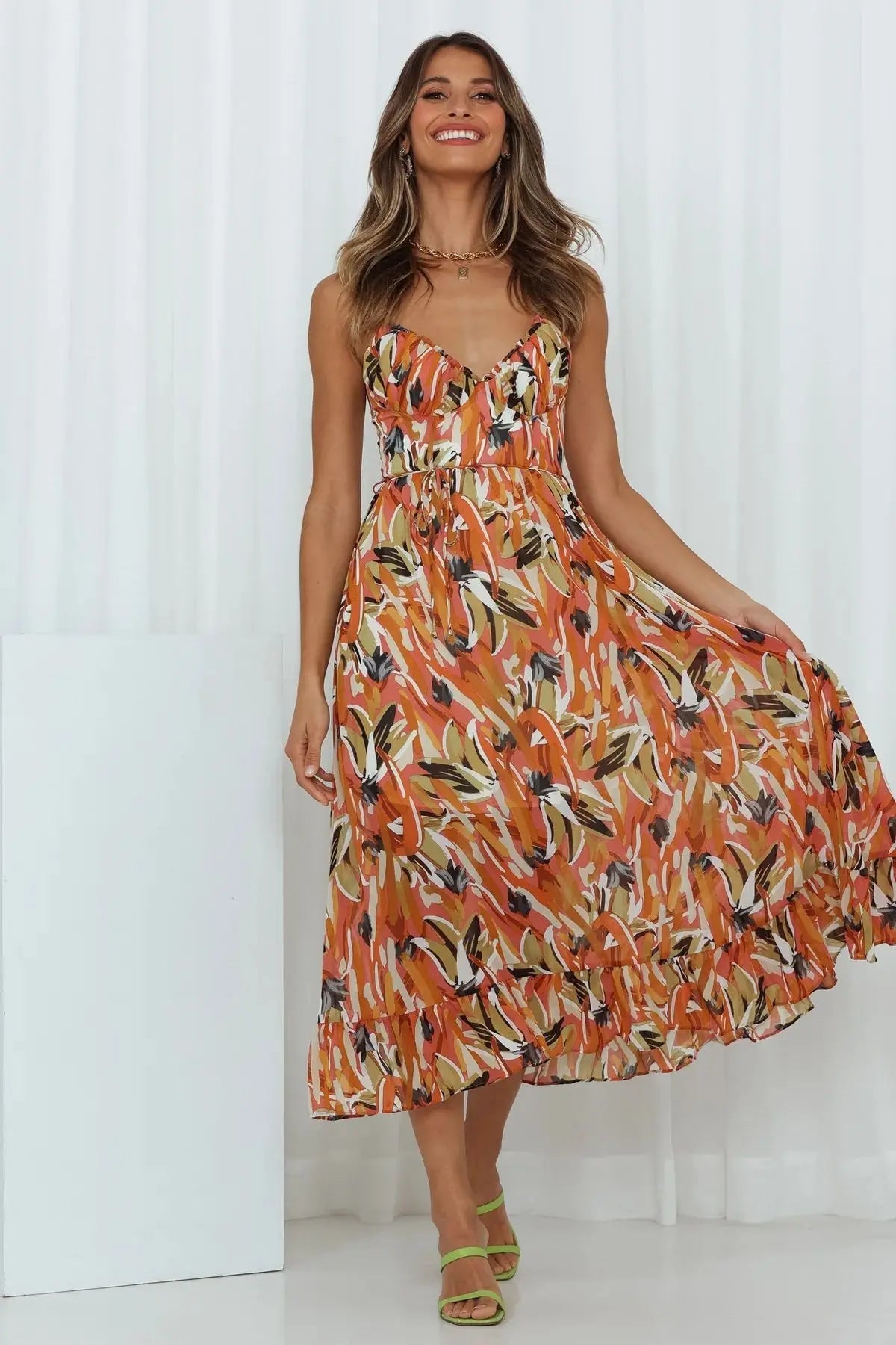 Melissa | Women's V-Neck A-Line Midi Dress