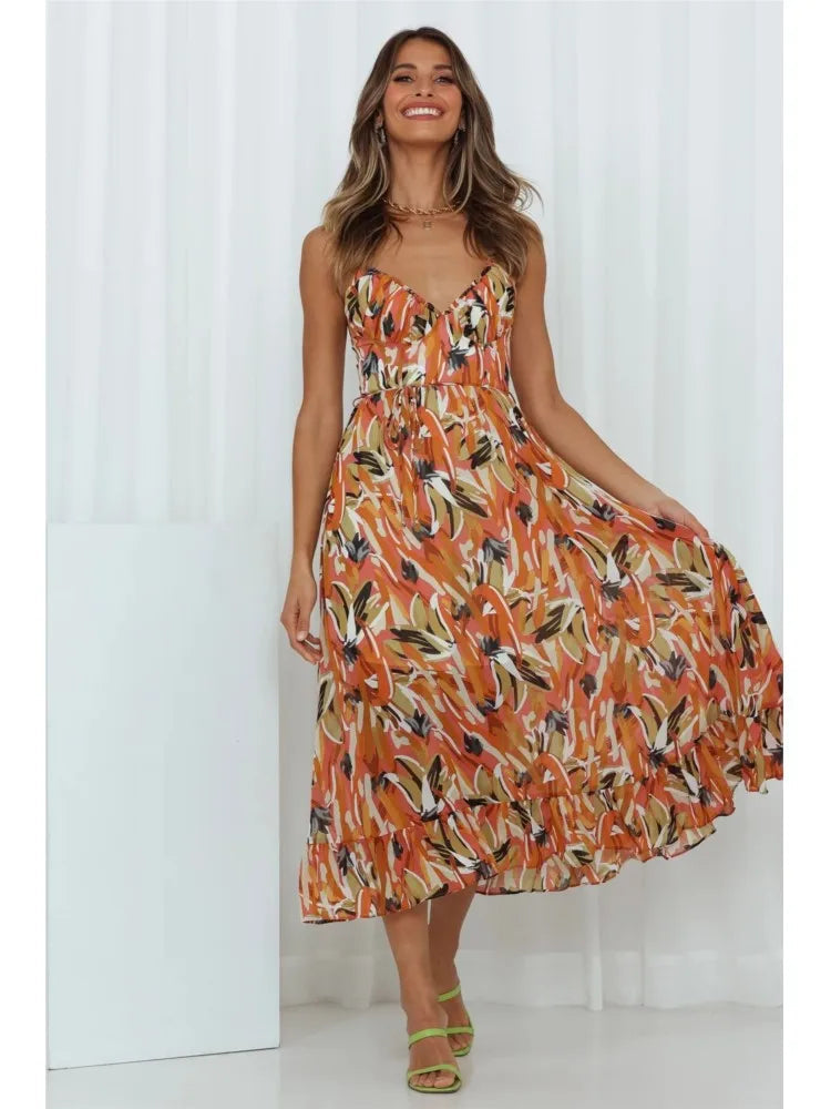 Melissa | Women's V-Neck A-Line Midi Dress
