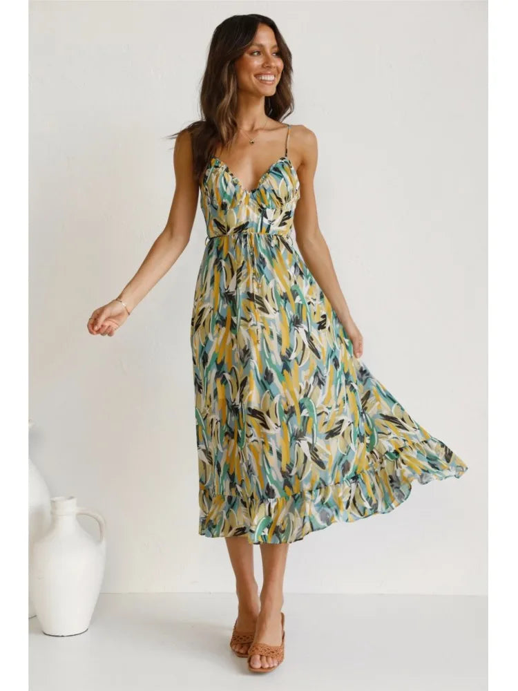 Melissa | Women's V-Neck A-Line Midi Dress