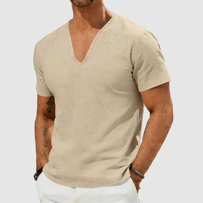 Men's Breathable Linen Short Sleeve V-Neck T-Shirt