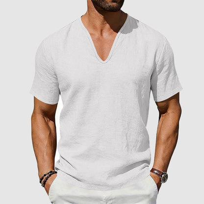 Men's Breathable Linen Short Sleeve V-Neck T-Shirt