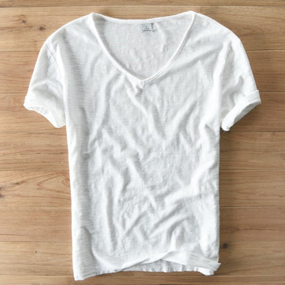 Men's Lightweight Linen V-Neck T-Shirt – Breathable & Summery