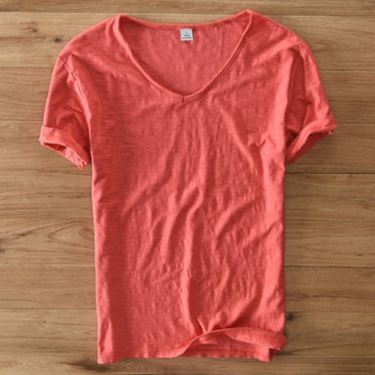 Men's Lightweight Linen V-Neck T-Shirt – Breathable & Summery