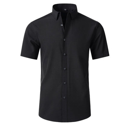 Men's Short-Sleeve Cotton Shirt with Modern Button Details