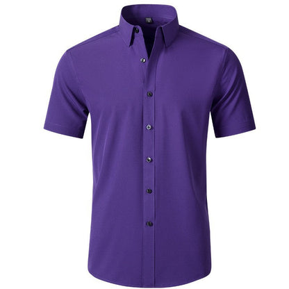 Men's Short-Sleeve Cotton Shirt with Modern Button Details