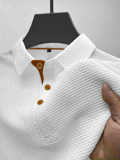 Men's Textured Woven-Pattern Short-Sleeve Polo Shirt