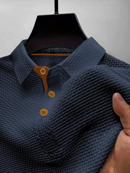 Men's Textured Woven-Pattern Short-Sleeve Polo Shirt
