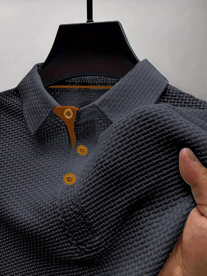 Men's Textured Woven-Pattern Short-Sleeve Polo Shirt