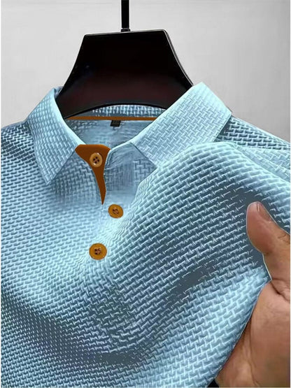 Men's Textured Woven-Pattern Short-Sleeve Polo Shirt