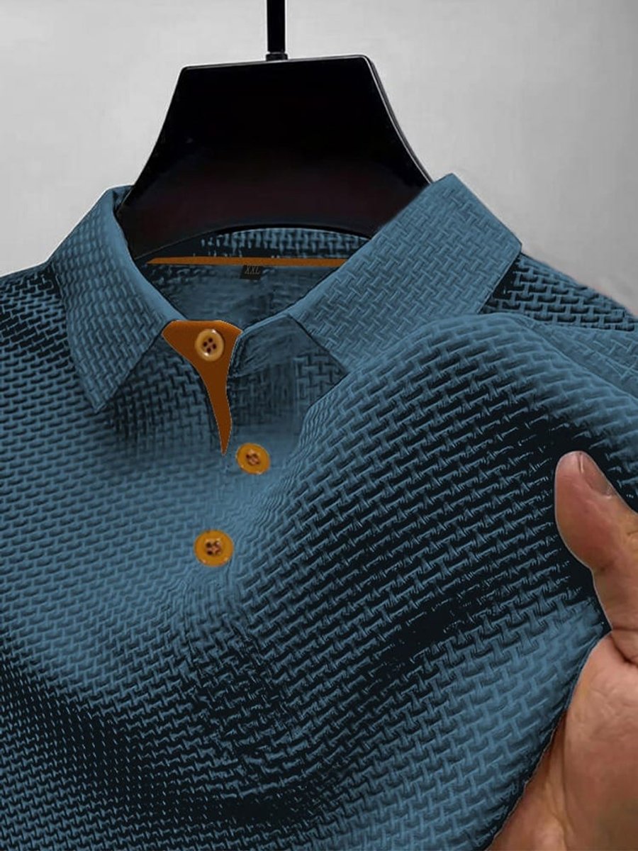 Men's Textured Woven-Pattern Short-Sleeve Polo Shirt