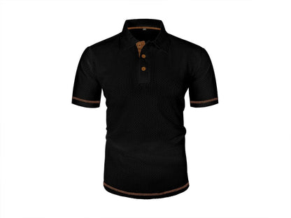 Men's Textured Woven-Pattern Short-Sleeve Polo Shirt