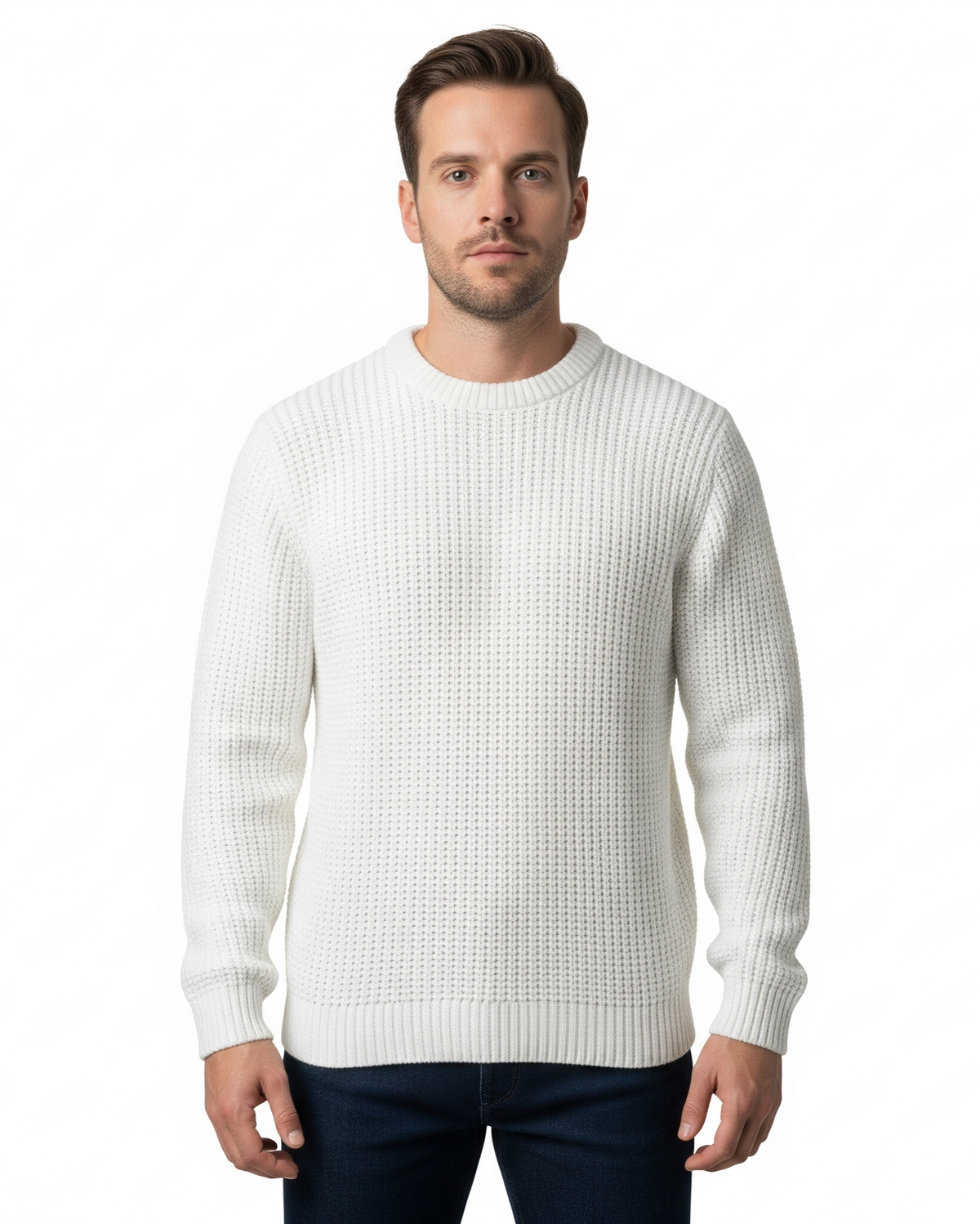 Men's Textured Crew Neck Pullover Sweater