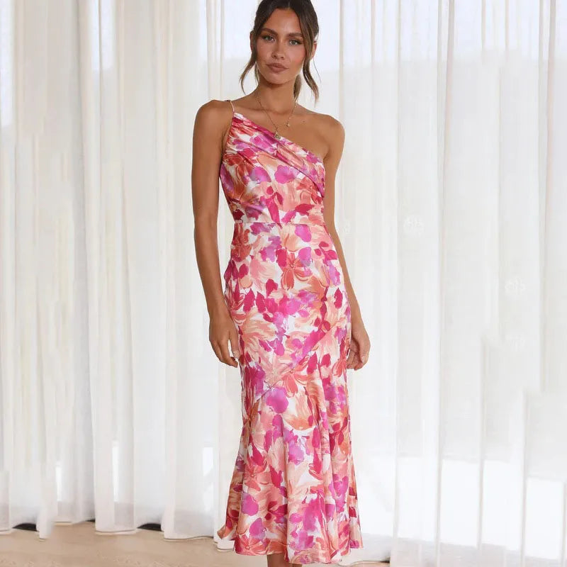Miranda | Women's One Shoulder Fit & Flare Midi Dress