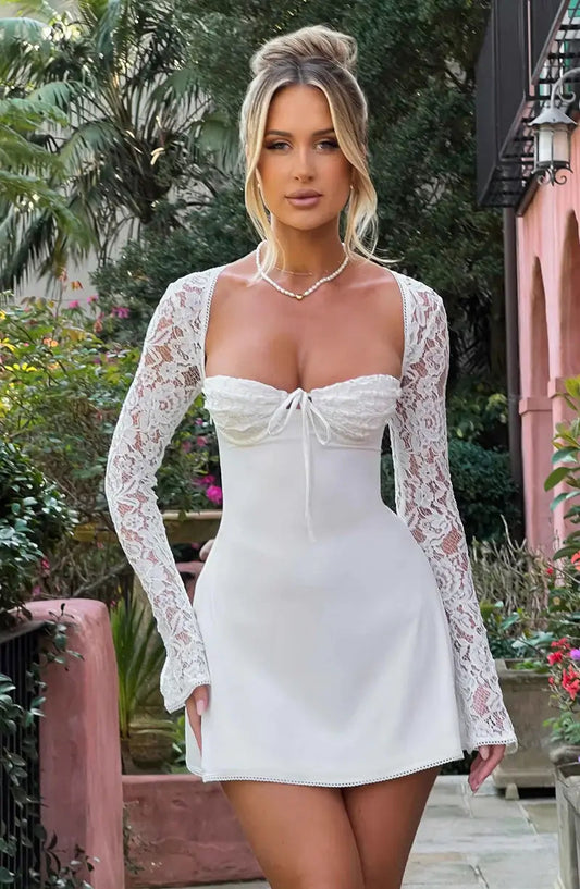 Nicolette | Women's Lace Sleeve A-Line Mini Dress