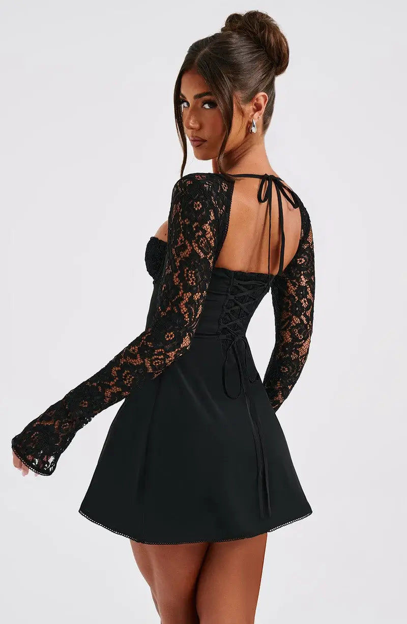 Nicolette | Women's Lace Sleeve A-Line Mini Dress