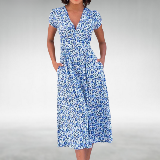 Nicolette | Women's V-Neck Fit and Flare Midi Dress