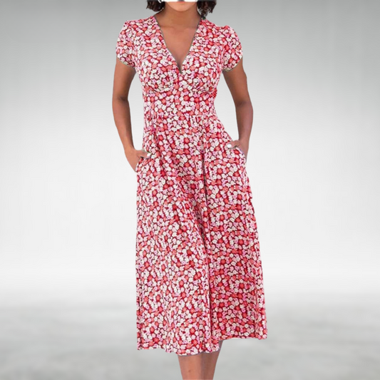 Nicolette | Women's V-Neck Fit and Flare Midi Dress