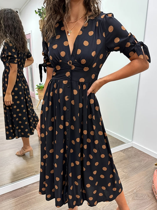 Nina | Women's V-Neck A-Line Midi Dress