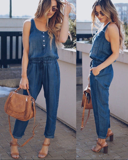 Nora | Women's Sleeveless Denim Jumpsuit
