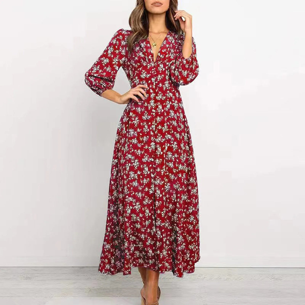 Norma | Women's V-Neck A-Line Maxi Dress
