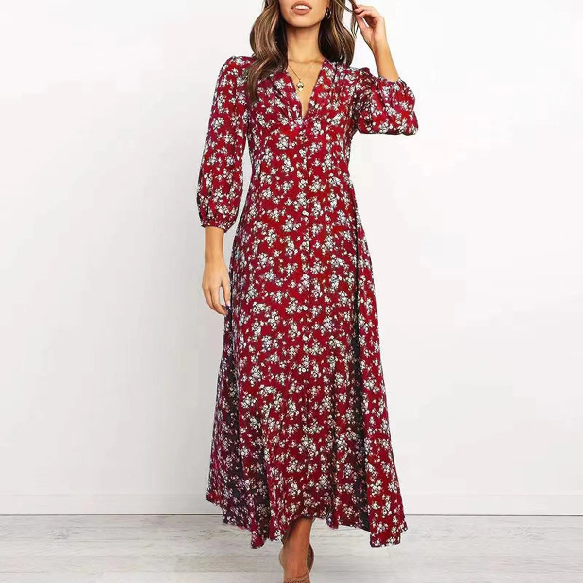 Norma | Women's V-Neck A-Line Maxi Dress