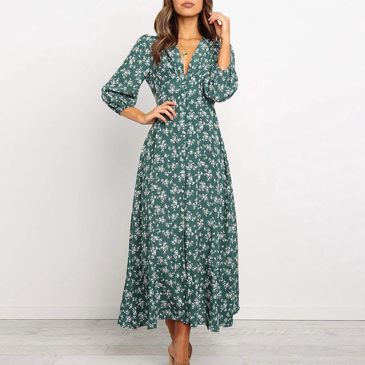 Norma | Women's V-Neck A-Line Maxi Dress