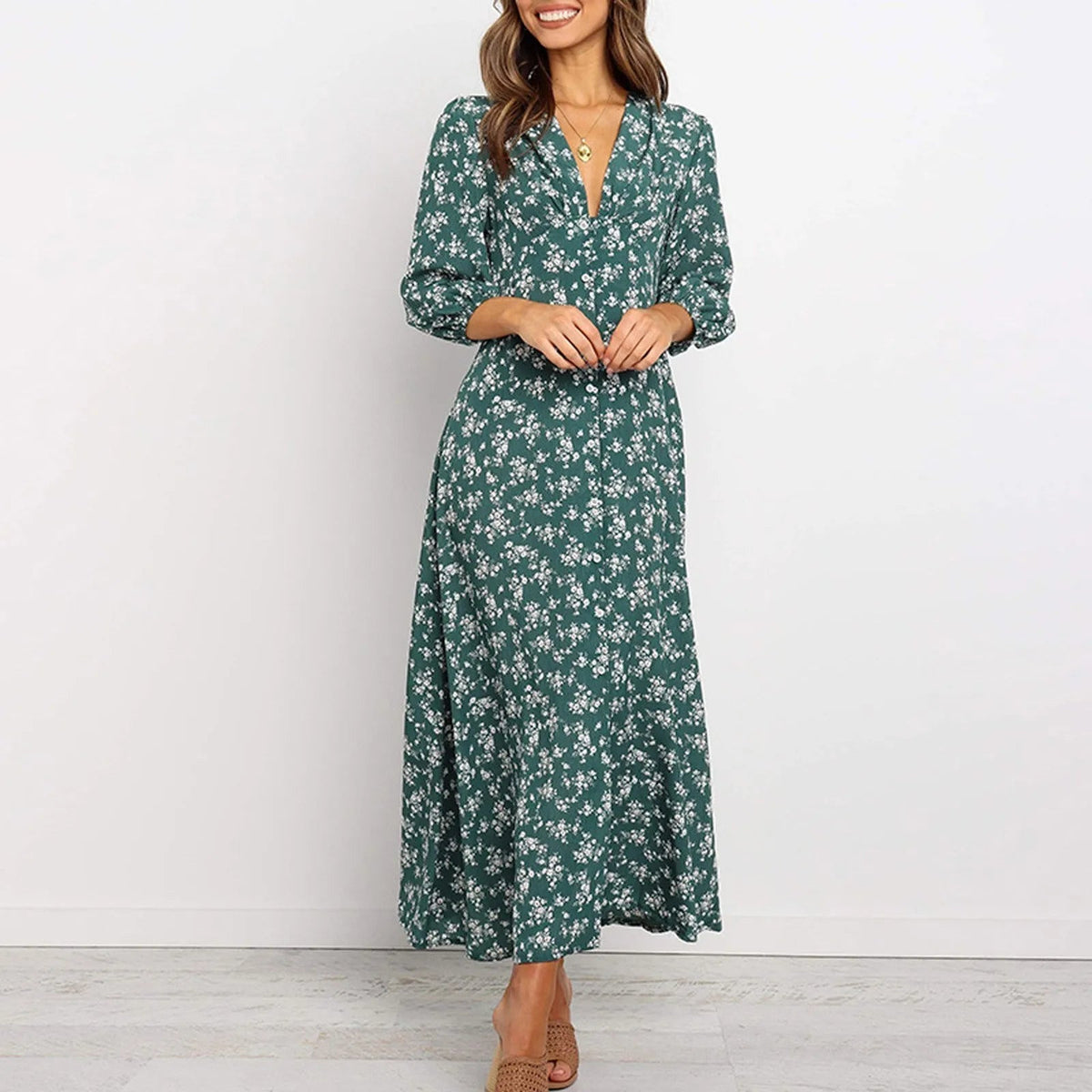 Norma | Women's V-Neck A-Line Maxi Dress