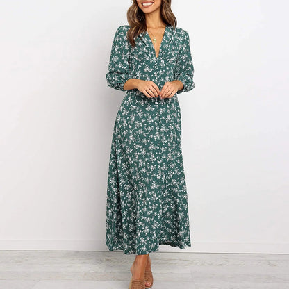 Norma | Women's V-Neck A-Line Maxi Dress