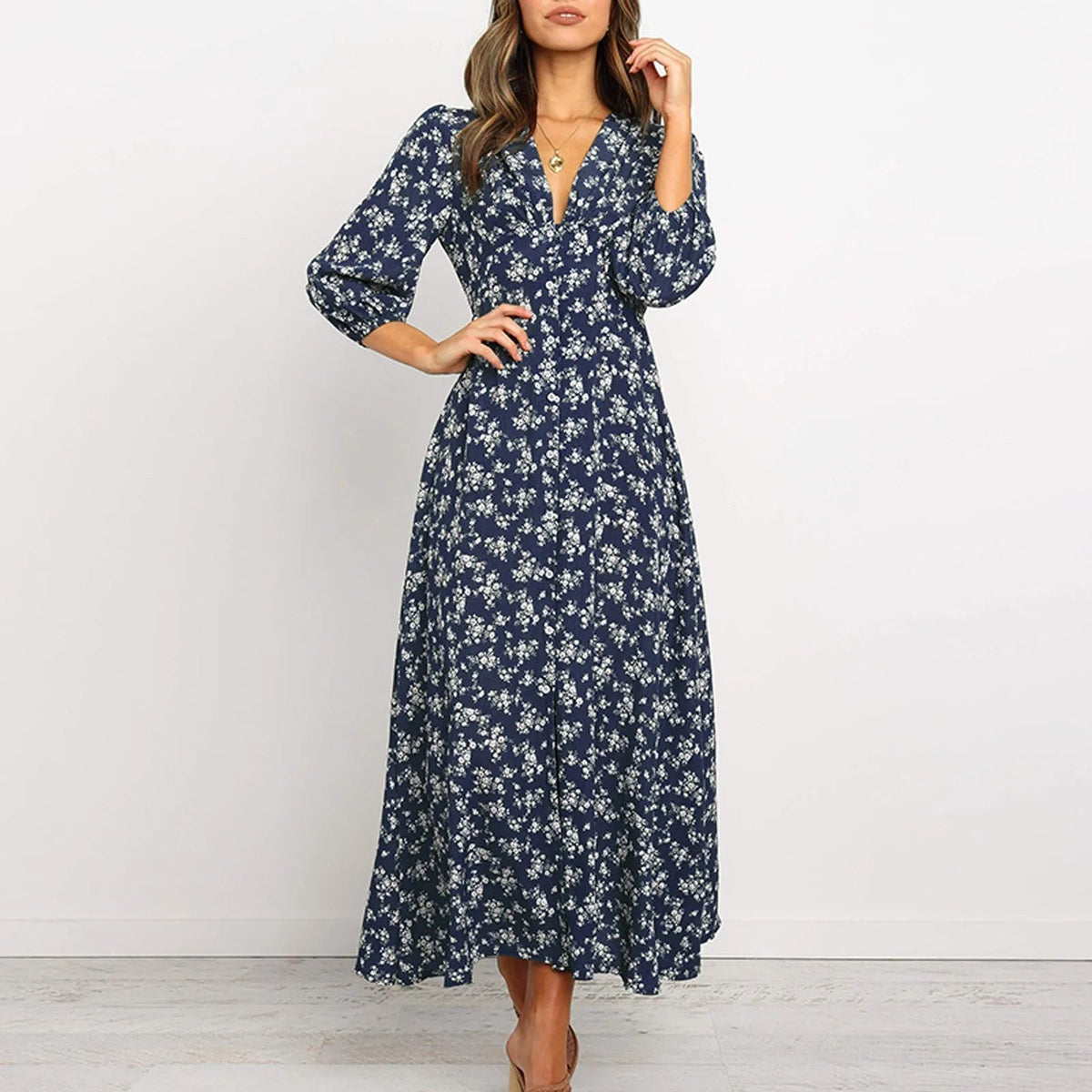 Norma | Women's V-Neck A-Line Maxi Dress