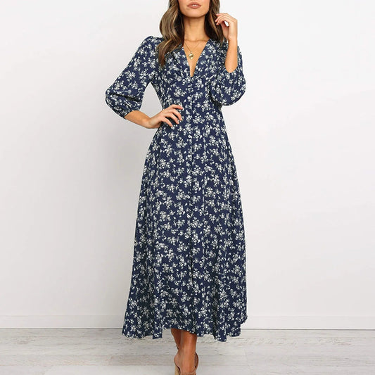 Norma | Women's V-Neck A-Line Maxi Dress