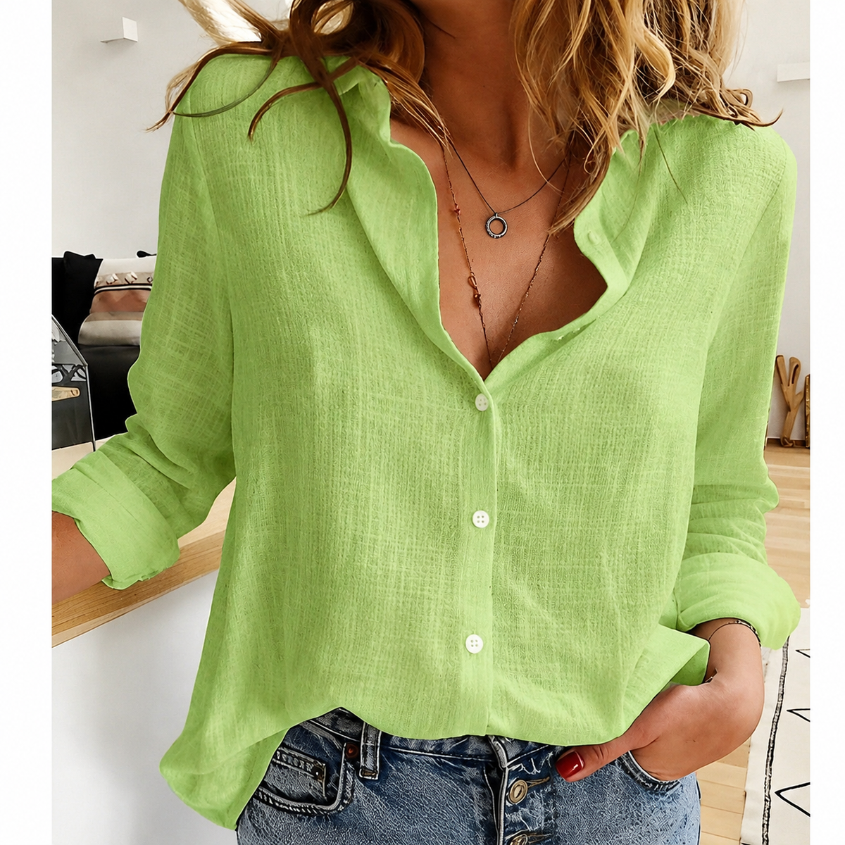 Olive | Women's Relaxed Fit Button-Down Shirt